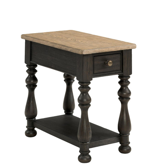 Barrington - 2 Tone Chairside Table - Antique Oak / Matte Black