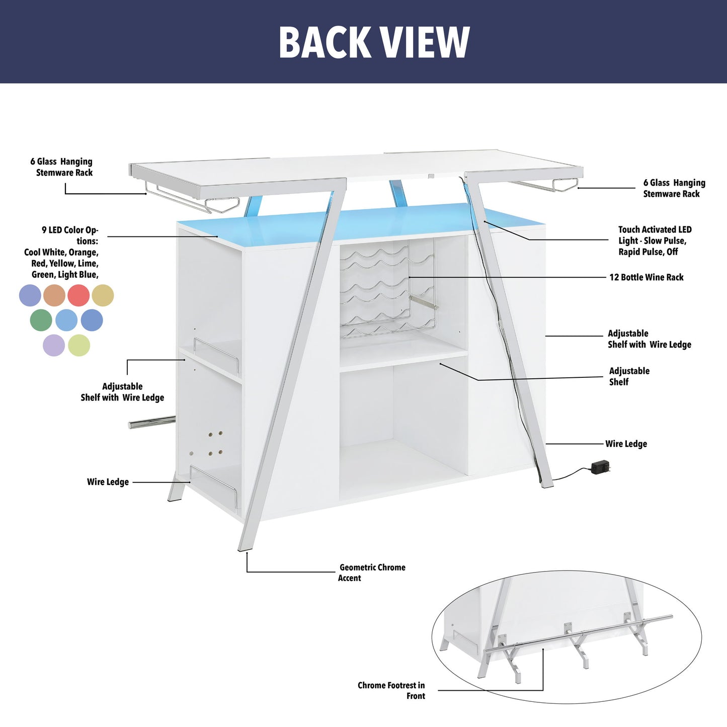 Zena - Bar With Led Lights - White