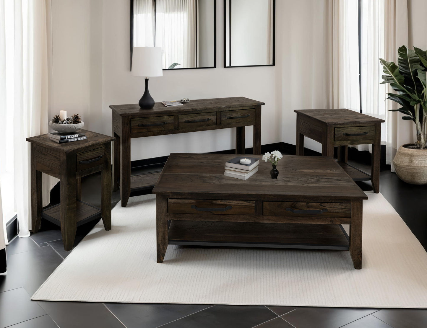 Dark Teak - Chairside Table - Oil Black