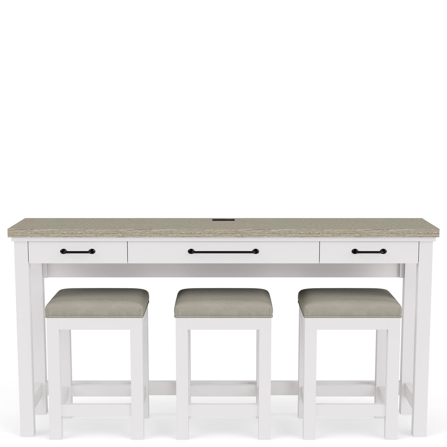 Cora - Workstation (Sofa Table With 3 Stools) - Cloud / Fog