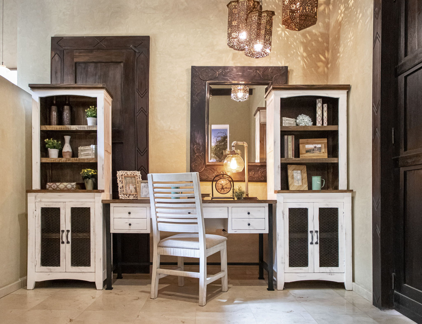 Pueblo - Desk - Antiqued White / Brown