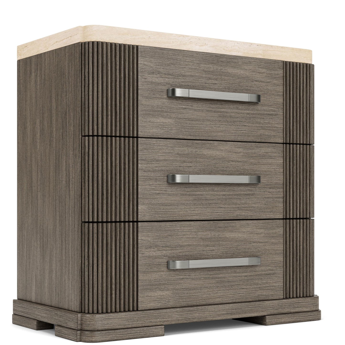 Sariel - Stone Top Three Drawer Nightstand - Dark Brown