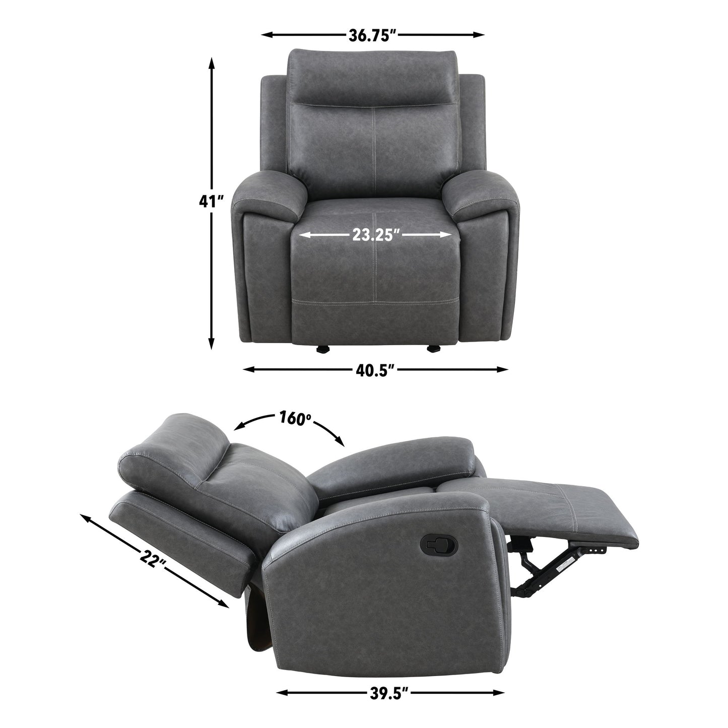 Gaston - Manual Recliner - Gray