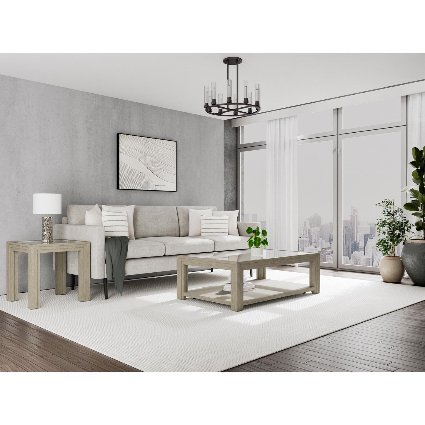 Wilde - Rectangular Glass Top Coffee Table - Light Brown