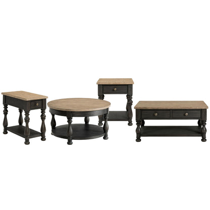 Barrington Two Tone - Round Coffee Table - Antique Oak / Matte Black