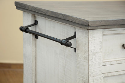 Stone - Kitchen Island With 3 Drawer / 2 Doors / 4 Shelves And Casters - Antiqued Ivory / Weathered Gray