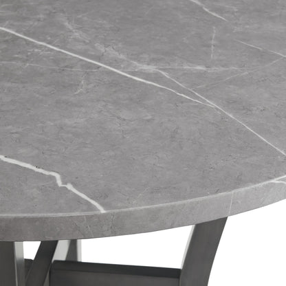 Ambridge - 5 Piece Round Dining Set With Faux Marble Top - Brushed Gray
