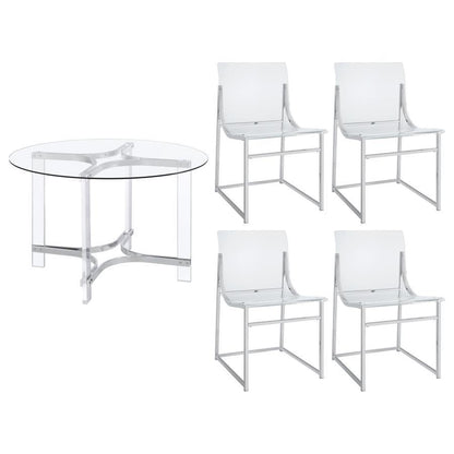 Keeling - 5 Piece Round Glass Top Acrylic Dining Set - Chrome