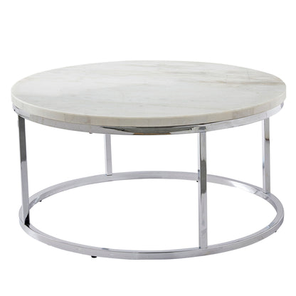 Echo - White Marble Top Round Cocktail Table - White
