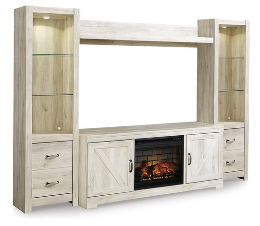 Bellaby - Entertainment Center - TV Stand With Faux Firebrick Fireplace Insert - Whitewash