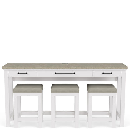 Cora - Workstation (Sofa Table With 3 Stools) - Cloud / Fog