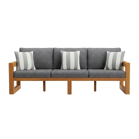 Bristol - Bay Wood Outdoor Sofa With Cushions - Natural / Brown / Gray