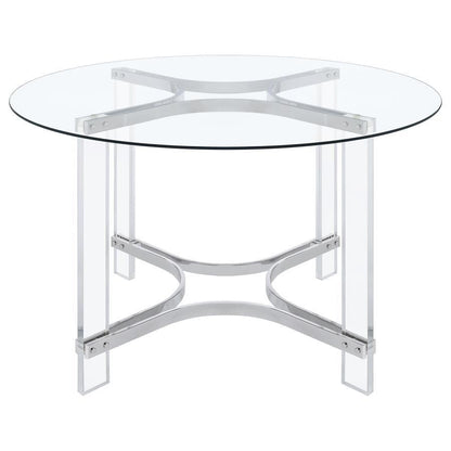 Keeling - 5 Piece Round Glass Top Acrylic Dining Set - Chrome