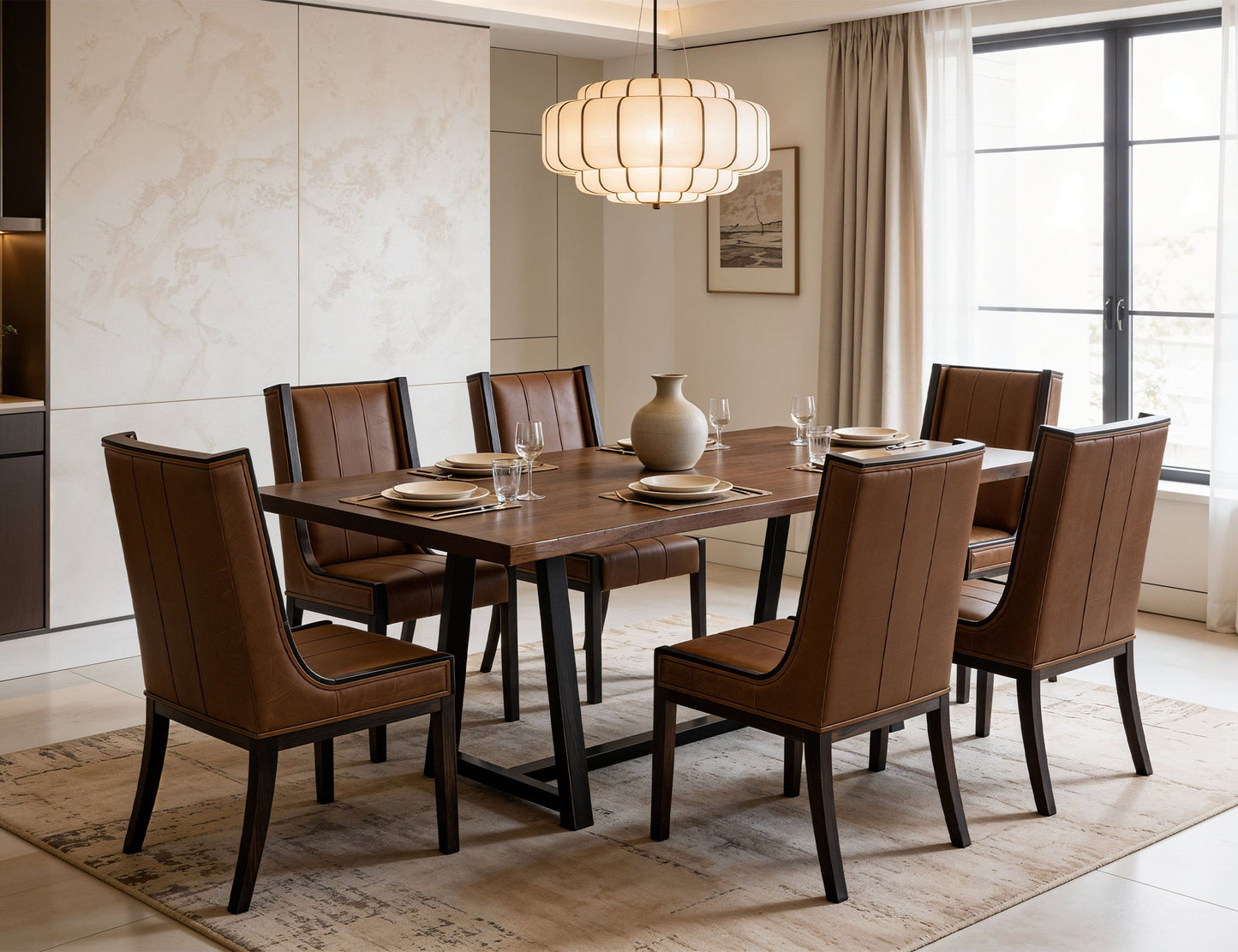 Walnut - Trestle Dining Table - Walnut Brown