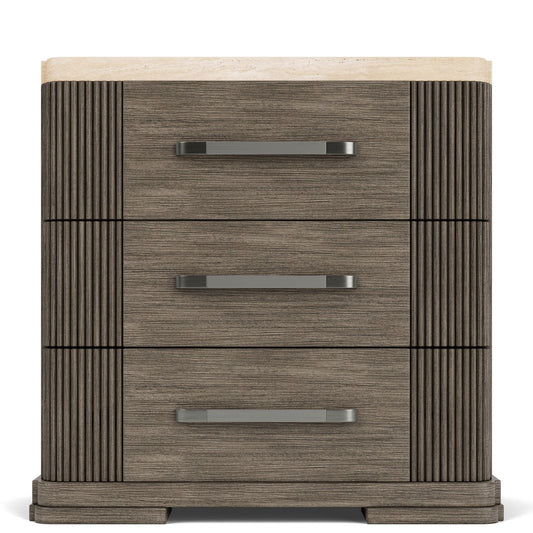 Sariel - Stone Top Three Drawer Nightstand - Dark Brown